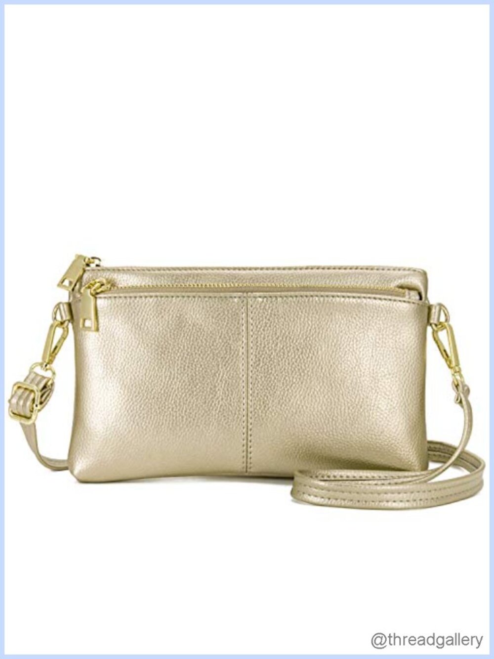 Small Triple Zip Crossbody Bag Vegan Leather Wristlet Clutch Adjustable Strap